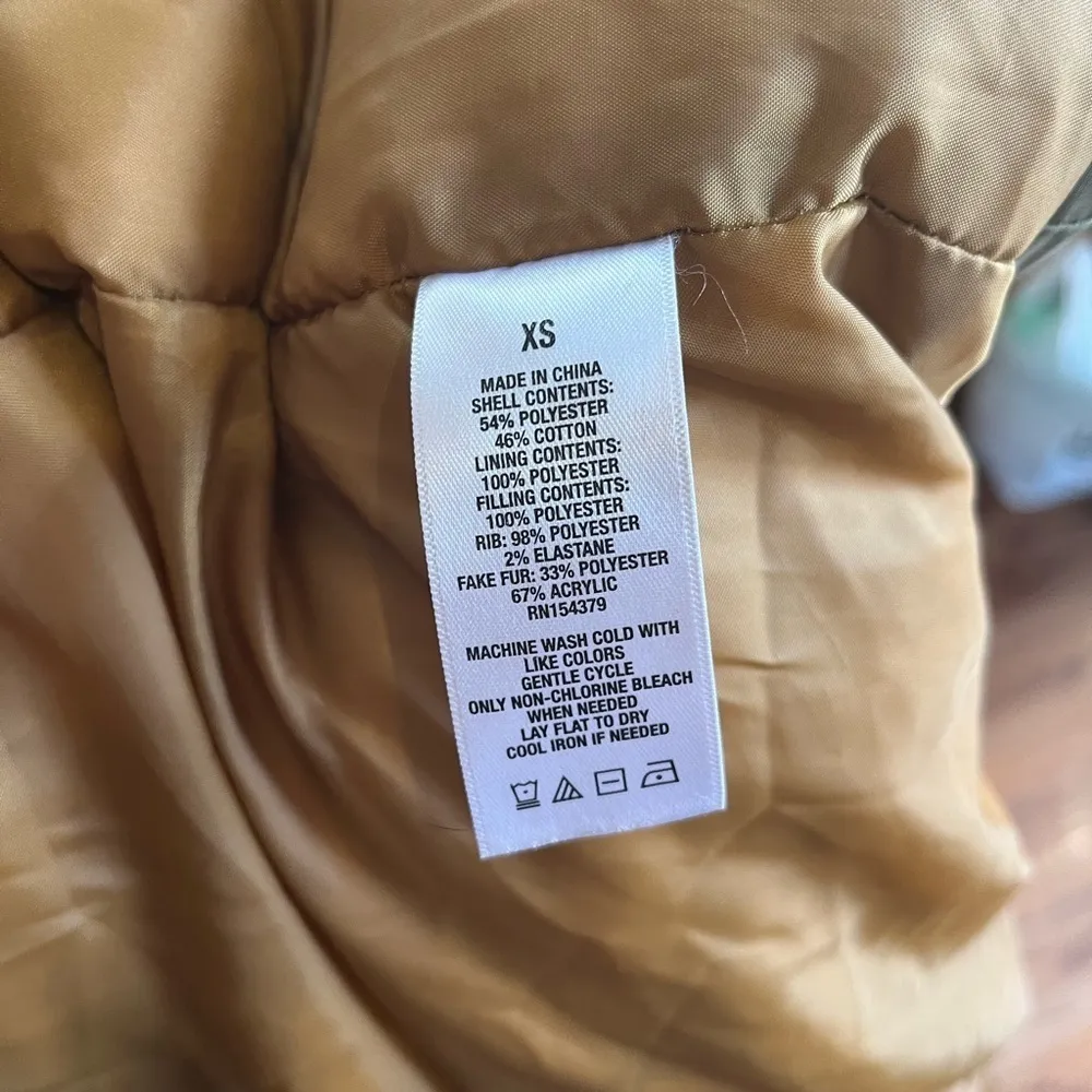 Olive Green Faux Fur Hooded Parka Jacket XS Warm Winter Coat - Image 8