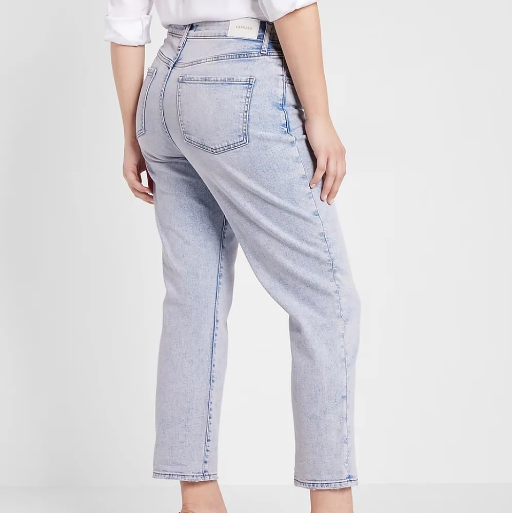 Express Mid Rise Blue Tinted Boyfriend Jeans - Image 2