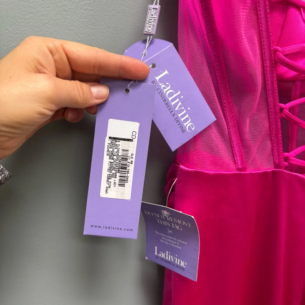 Ladivine by Cinderella Divine Fitted Embellished Corset Gown Fuchsia Pink 4 prom - Image 9