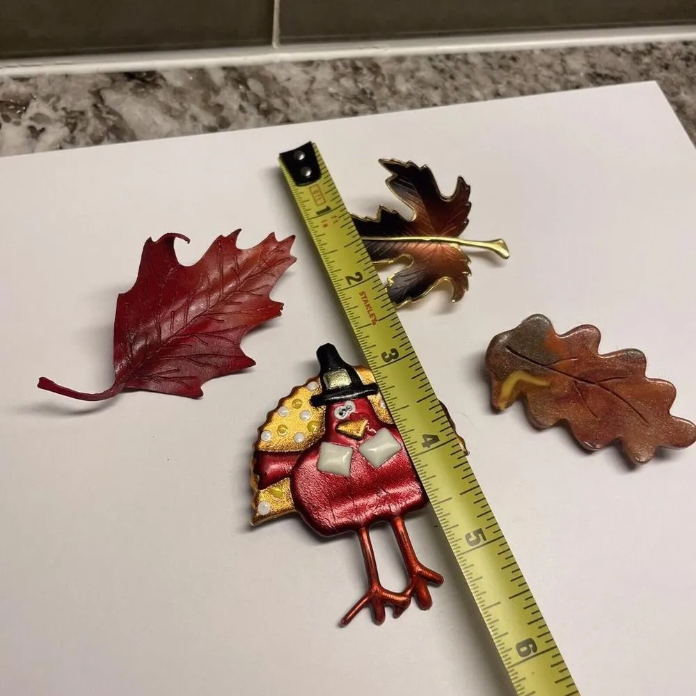 Lot Of 4 Brooch Pins Handmade Fall / Thanksgiving Autumn Leaves / Turkey - Image 4