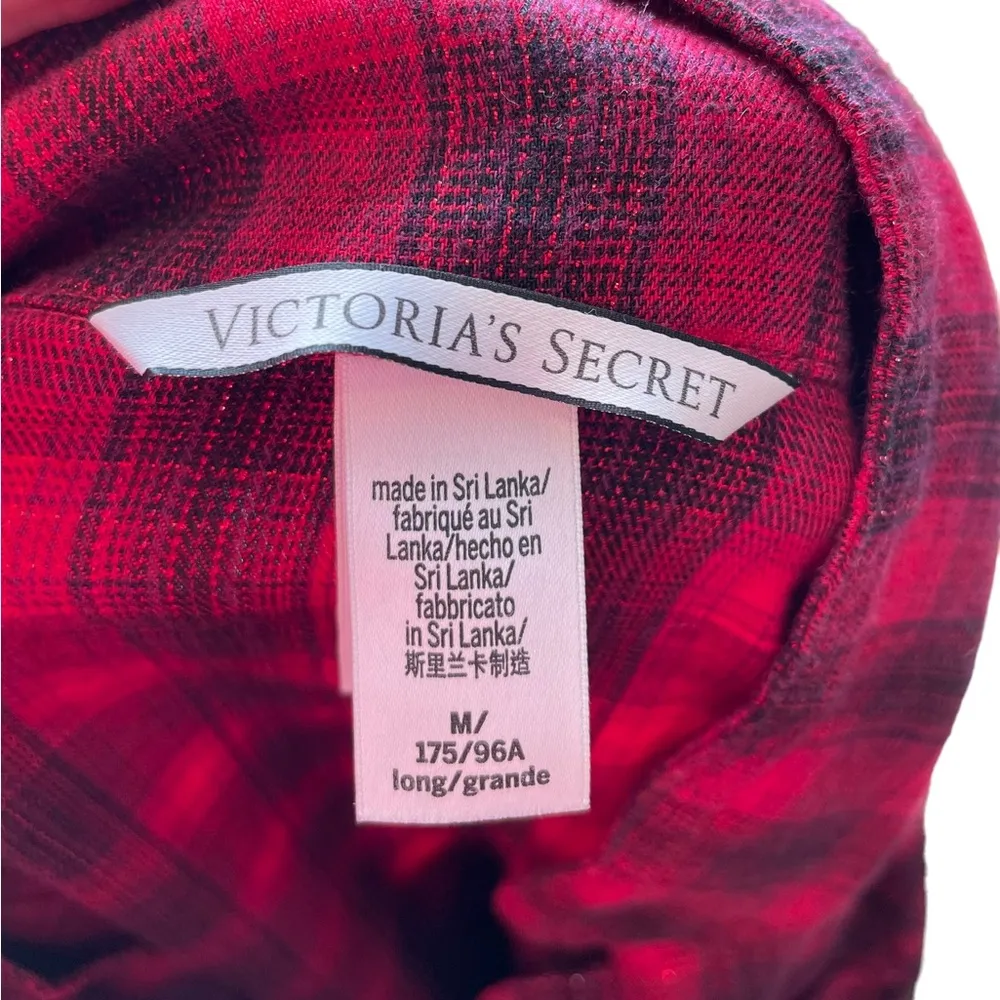 Victoria’s Secret Red Sparkly Metallic Plaid Flannel Festive Holiday Button Top - Image 8