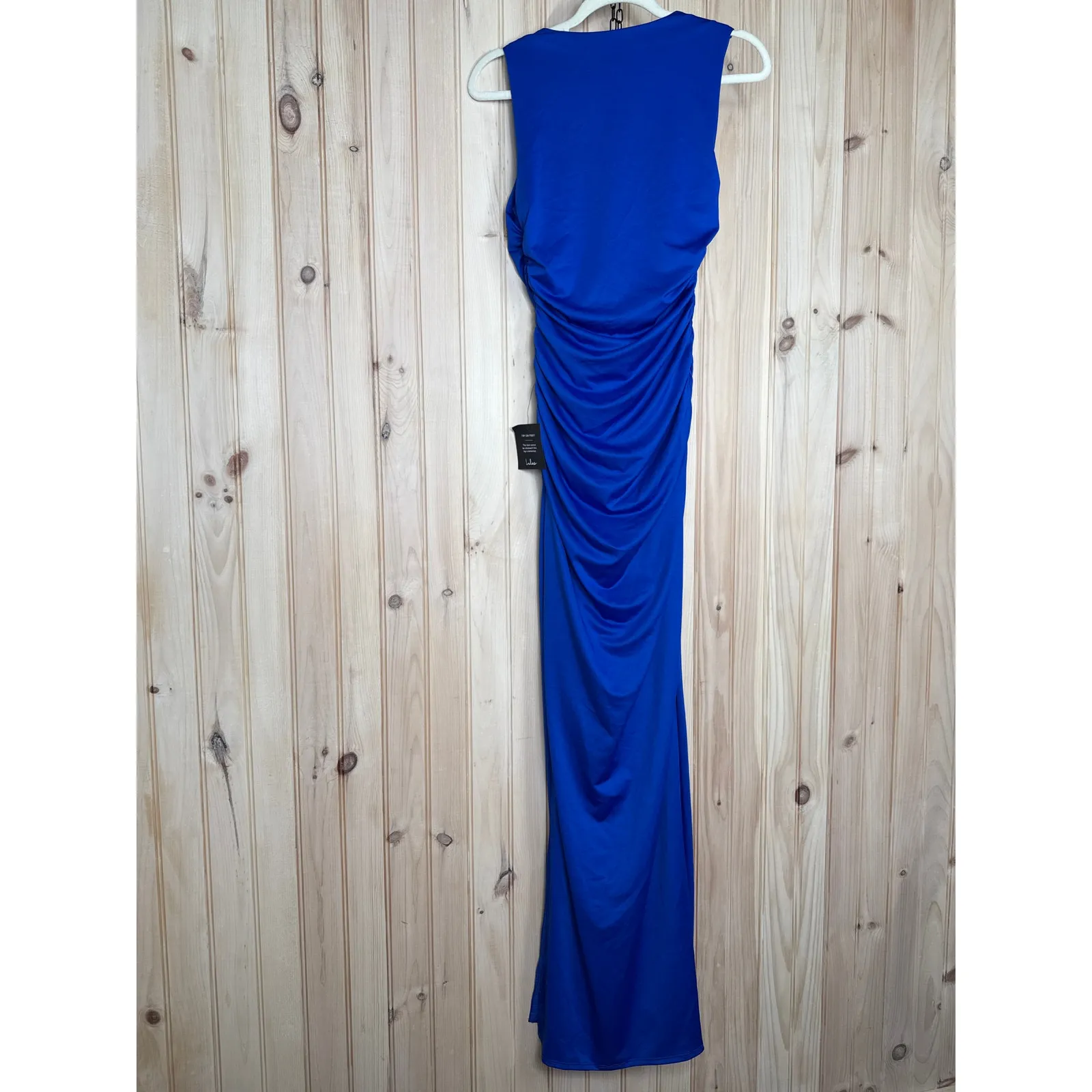 NWT Lulus Enticing Darling Royal Blue Asymmetrical Ruched Maxi Dress Gala Sz S - Image 7