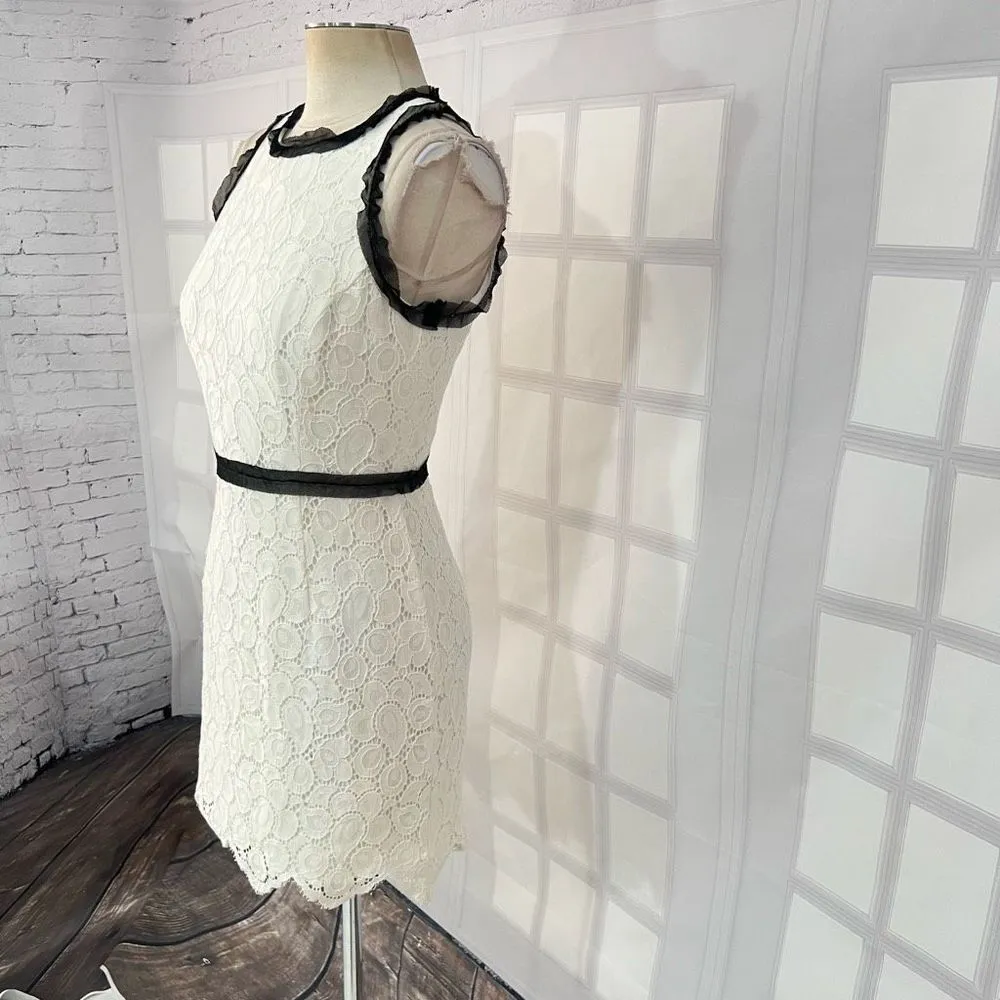 Milly Women's White Lace Sleeveless Black Frill Trim Sheath Mini Dress Size 6 - Image 3
