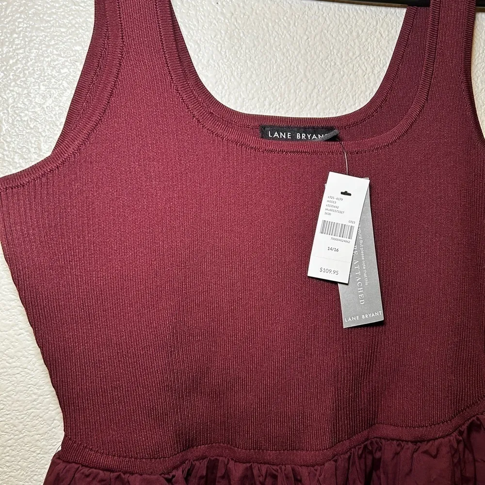 NWT Lane Bryant square‎ neck knit to woven tank dress maroon (14/16) - Image 4