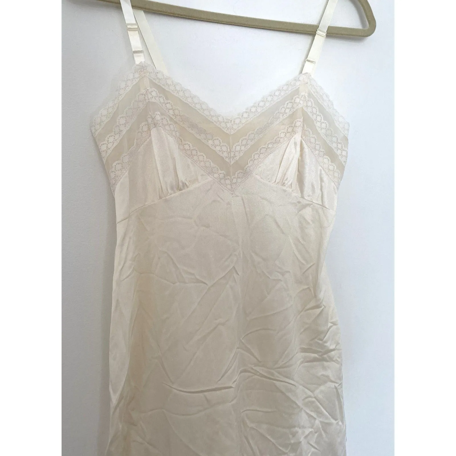 Vtg Made Nylon Full Slip Lingerie Dress Ivory Lace Sissy Retro Nightie No Sz Tag - Image 9