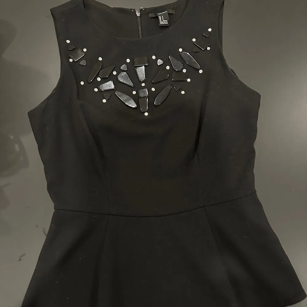 Forever 21 Black Peplum Embellished Neckline Top - Image 3
