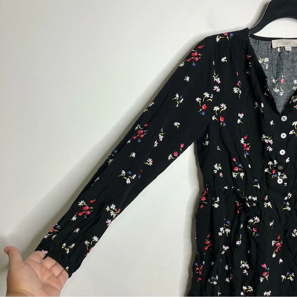 Loft black floral mini dress long sleeve women’s size XSP petite business‎ - Image 3