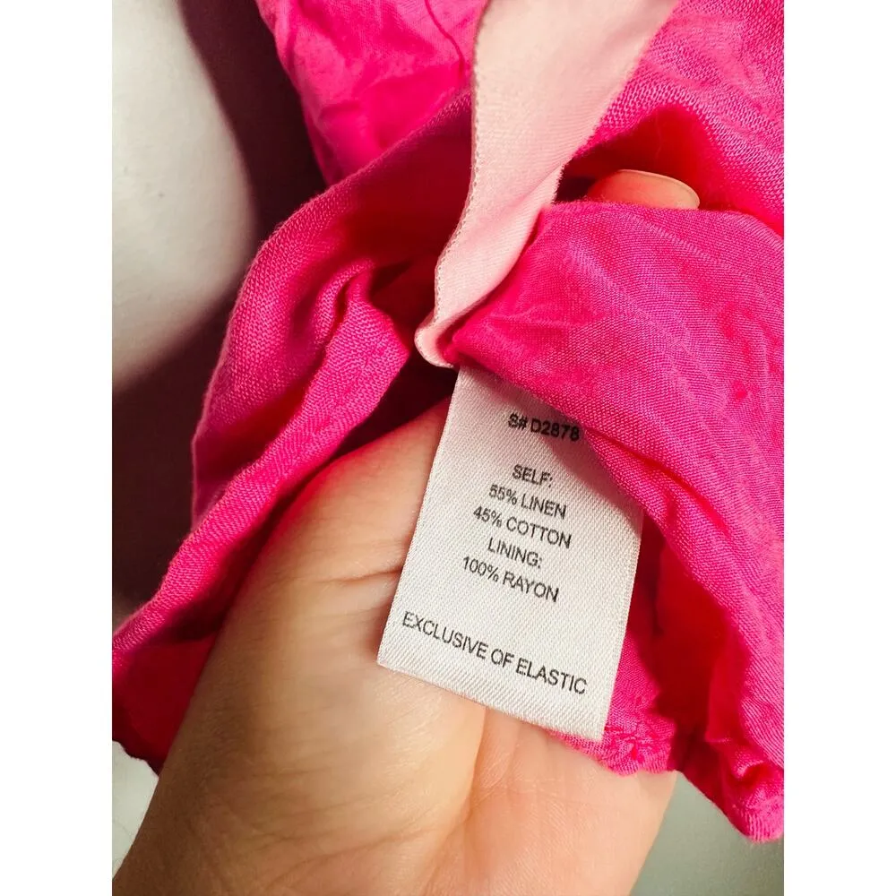 LOUNA Pink Linen Blend Tiered Puff Sleeve Tie Back Square Neckline Mini Dress S - Image 12