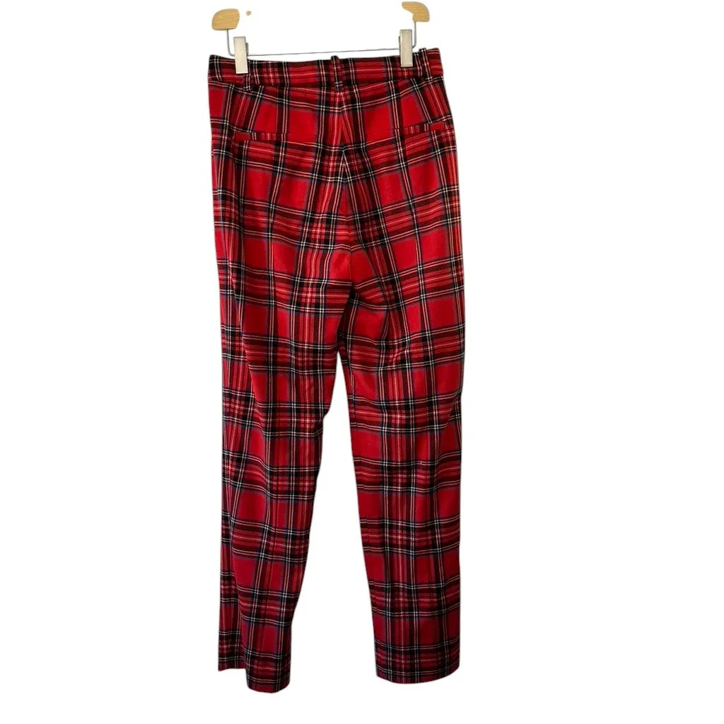 J Crew Red Stewart Tartan Plaid High Rise Cameron Pants Women's 00 Wool Blend - Image 4