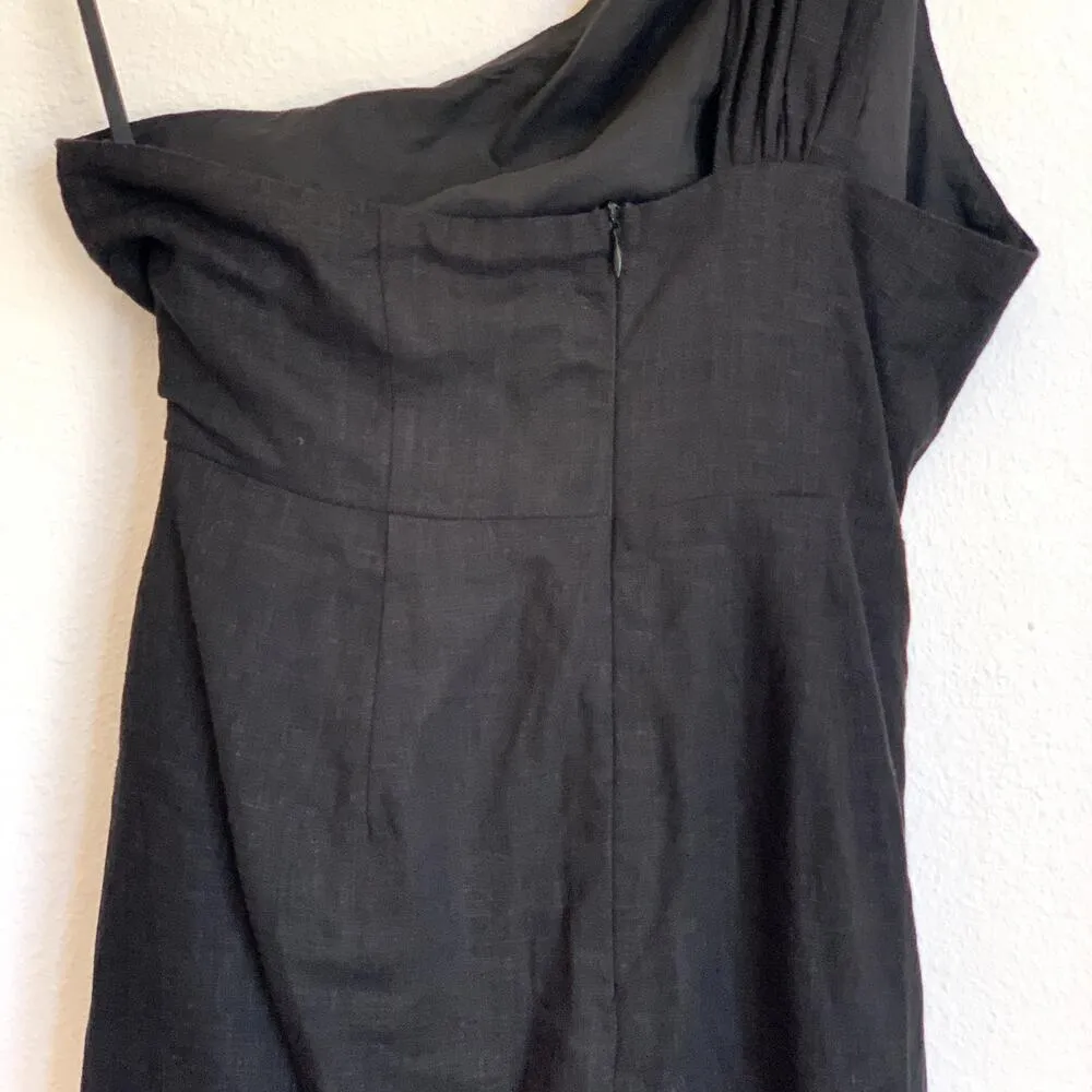 NWT Here Come the Sun One Shoulder Linen Blend Mini Dress in Black - Image 5
