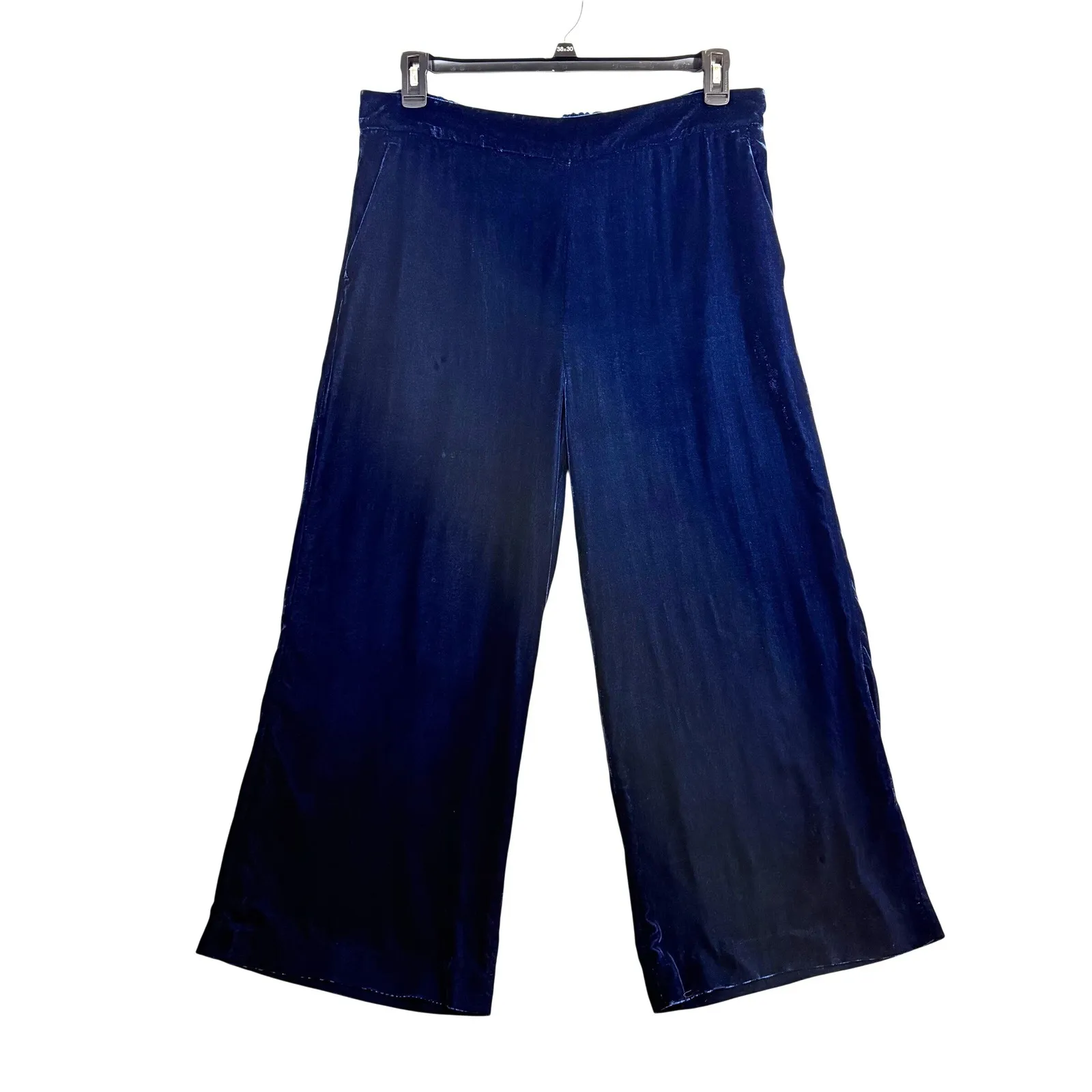 Banana Republic L Deep Blue Velvet Wide Leg Crop Pant Palazzo Holiday Party Glam - Image 2