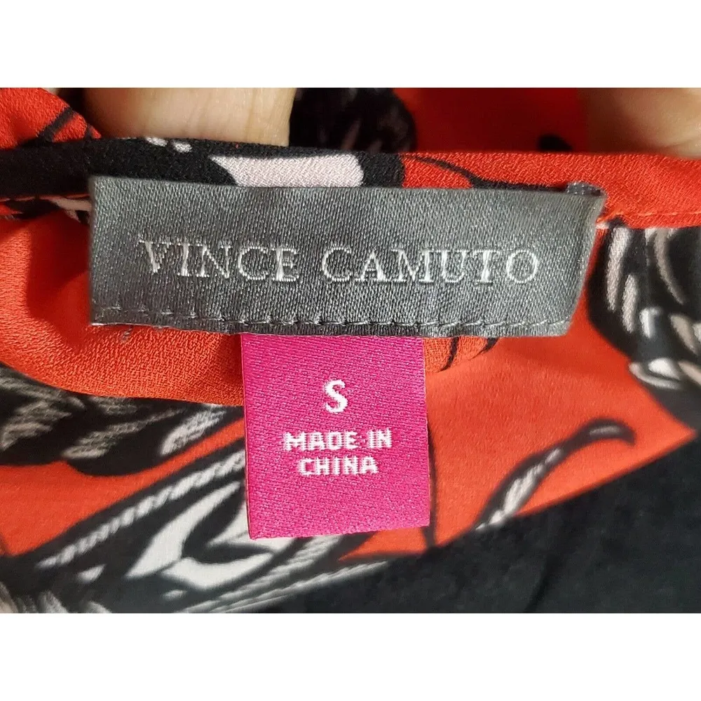 Vince Camuto Womens Red Floral Round Neck Drawstring Long Sleeve Top Blouse S - Image 7
