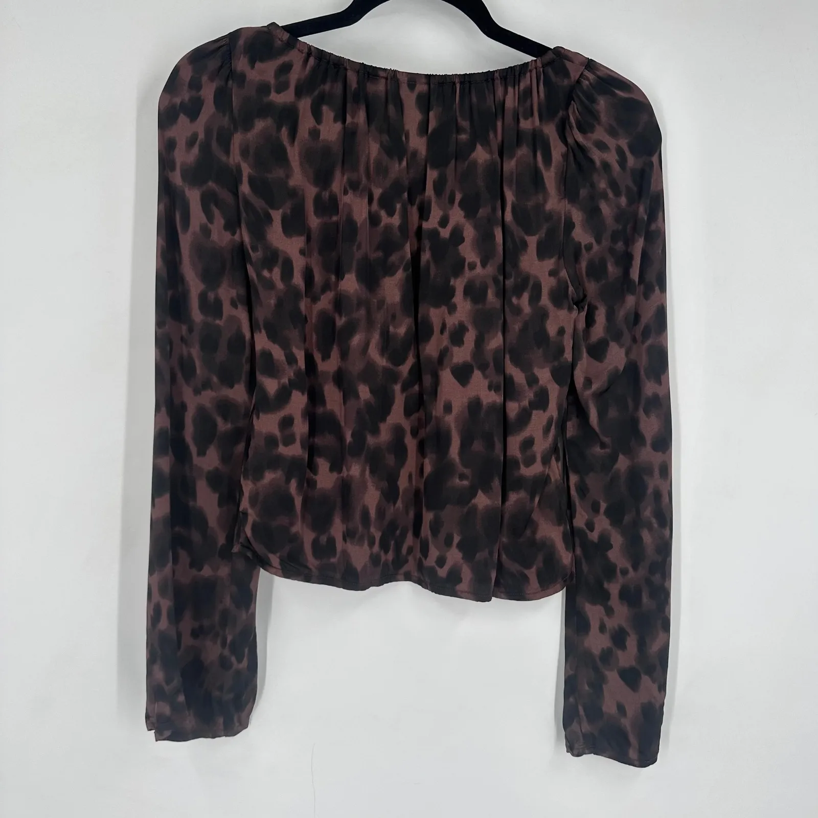 GAP XXS Leopard‎ Print Long Sleeve Satin Tie Front Coquette Babydoll Top Witchy - Image 3