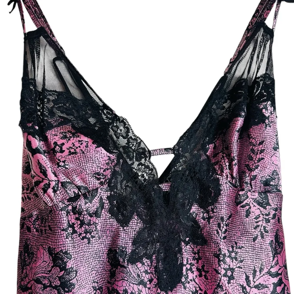 Fredricks Of Hollywood Pink Black Satin Lace Slip Dress & Robe Coquette - Image 7