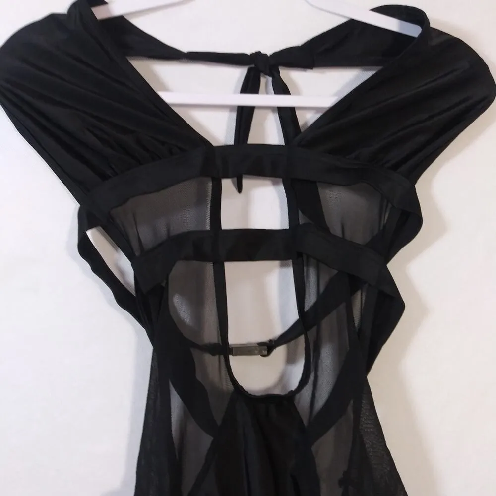 TopMelon Black Mesh 1 Piece Sheer Panel Monokini Vacation Size L Size L - Image 4