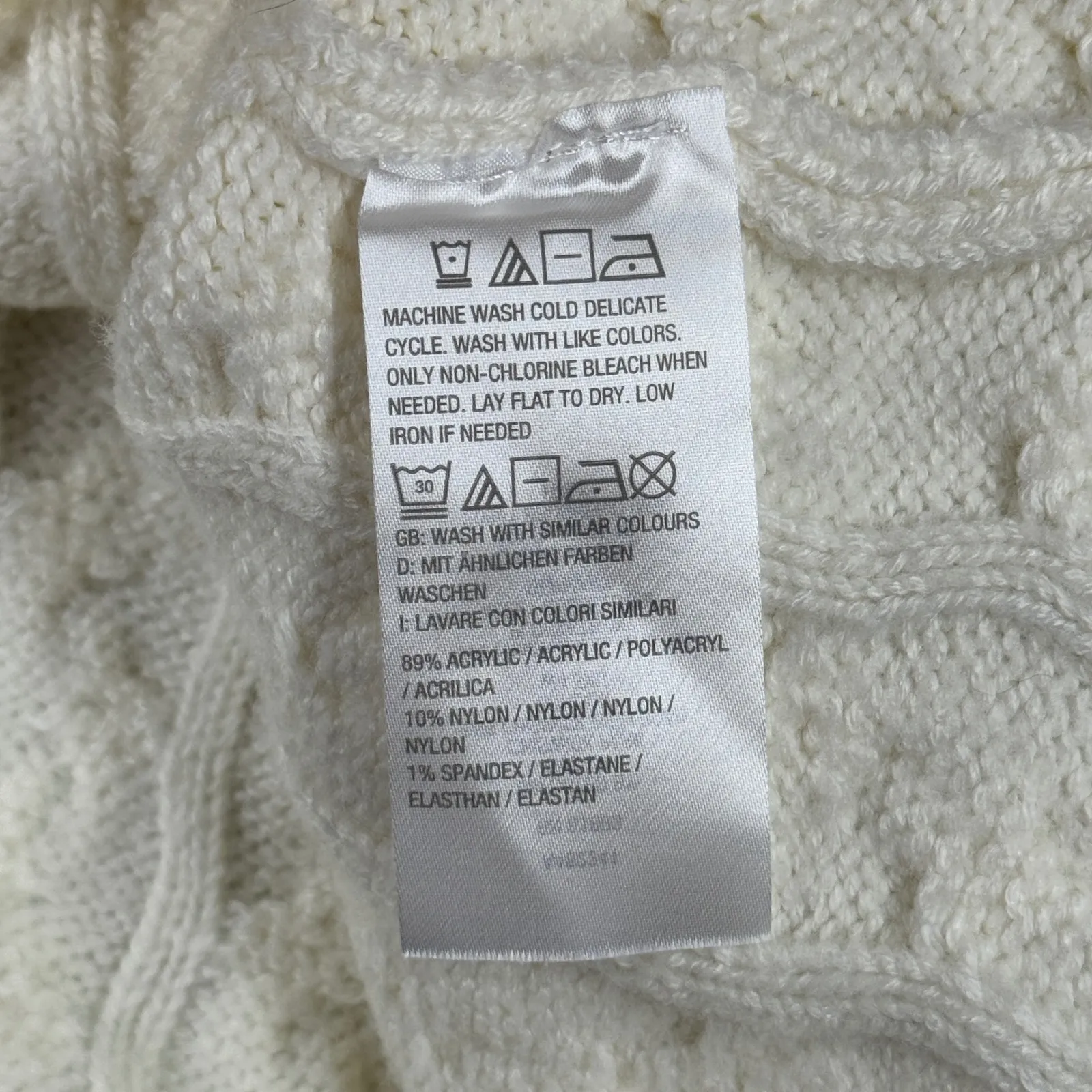 Peace Love World Sweater Cable Knit Pullover Crew Neck Warm Winter Cream XS - Image 6