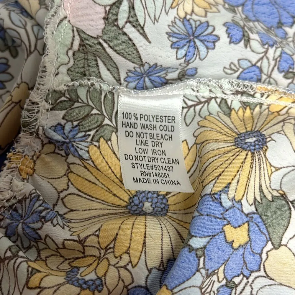 Purple Boho Floral Print Ruffled Square Neck Dress Sz M Tie Back - Image 11