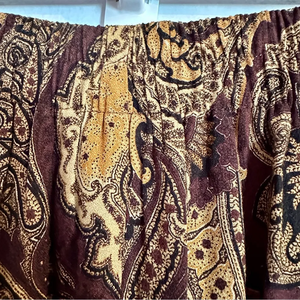 Plus Sz 1X Vintage Brown Gold Brocade Midi Skirt Flowy Fall Cottagecore 80s 90s - Image 3