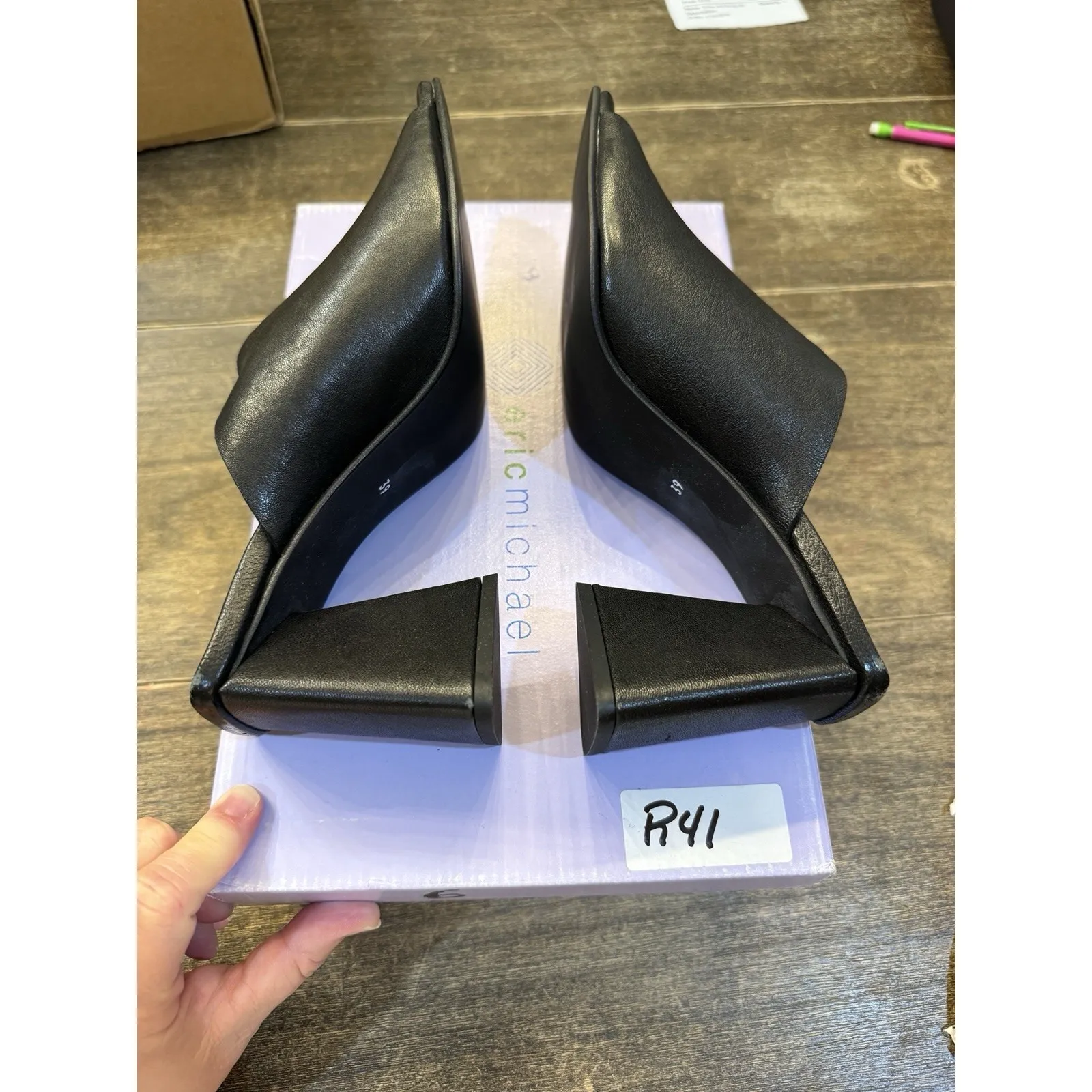 Eric Michael Women's Crosby Heeled Sandal Size 39 US 8.5-9 Black Open Toe - Image 7