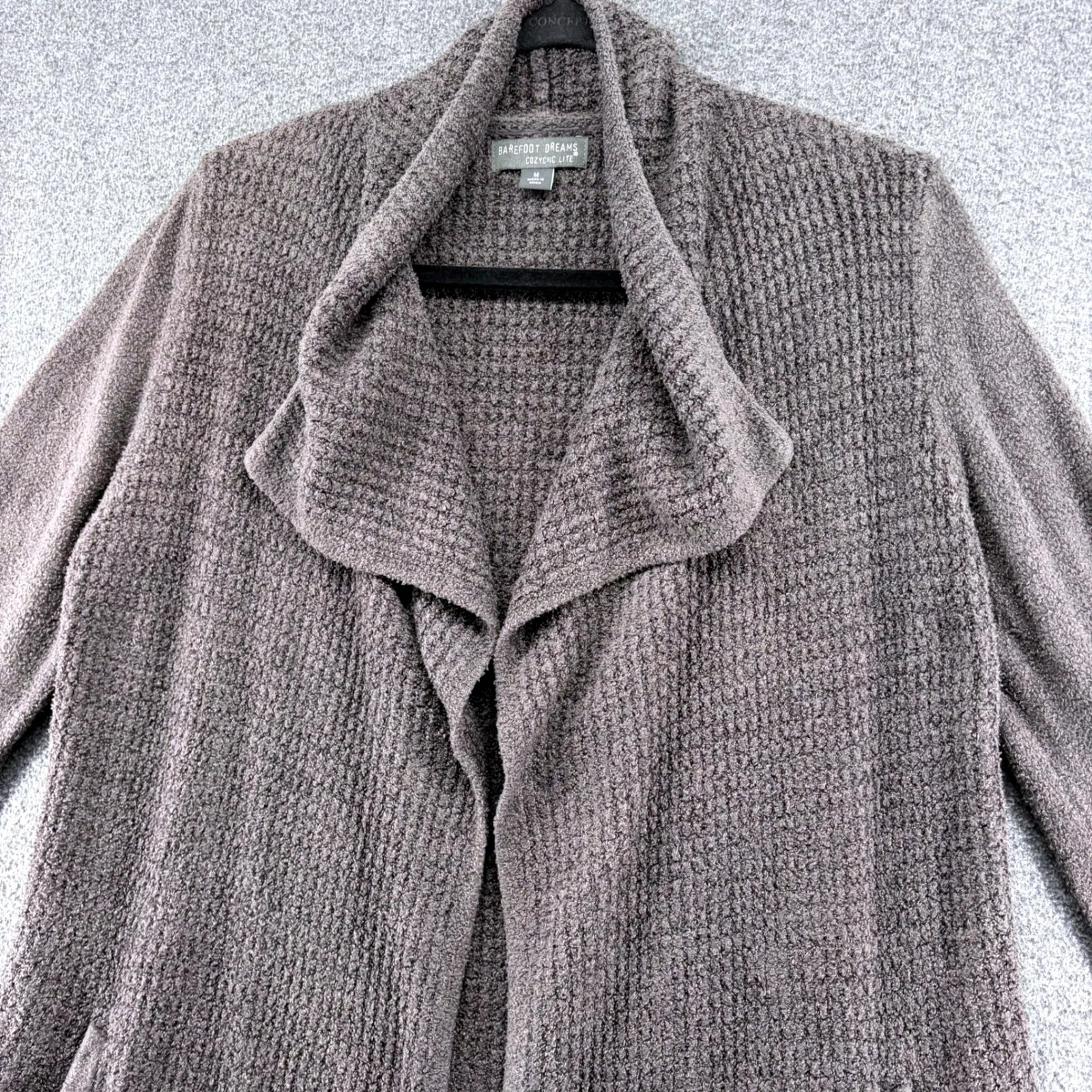 Barefoot Dreams CozyChic Lite Cardigan Chenille Sweater Open Front Brown Medium - Image 2