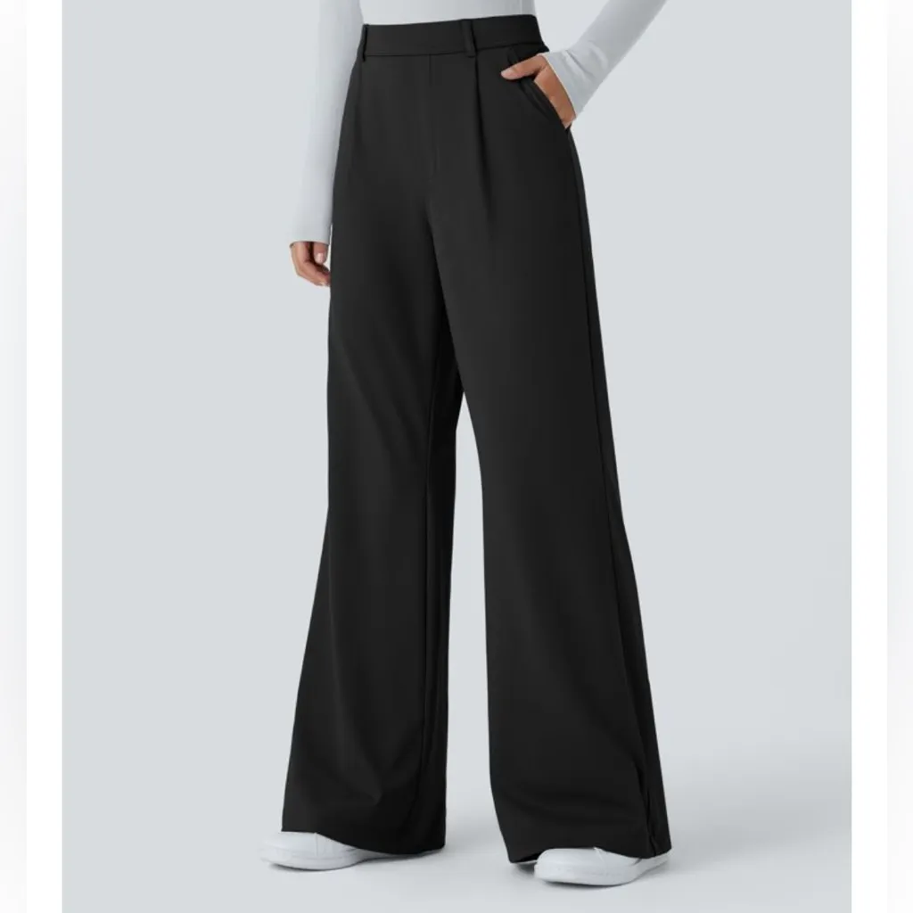 Halara Flex DayStretch Black High Waisted Pocket Work Flare Pants Medium Petite - Image 2