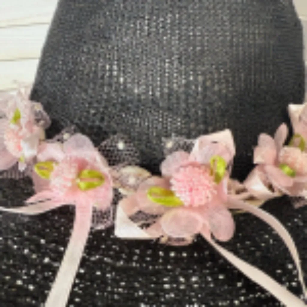 Handcrafted Cowboy Hat Floral Appliqué Ribbon Trim Western Festival Black OS - Image 11