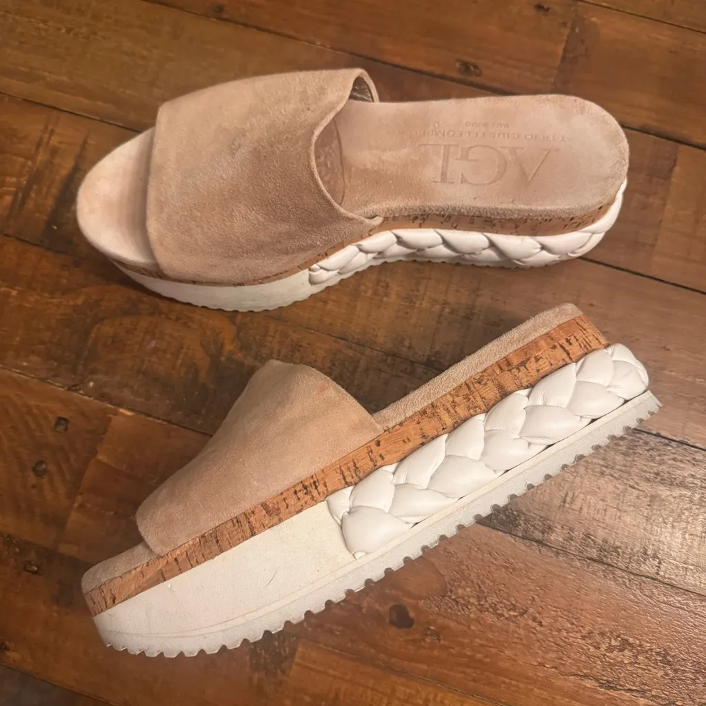 AGL Suede Slide Platform Sandals Tan Size 7.5 - Image 5
