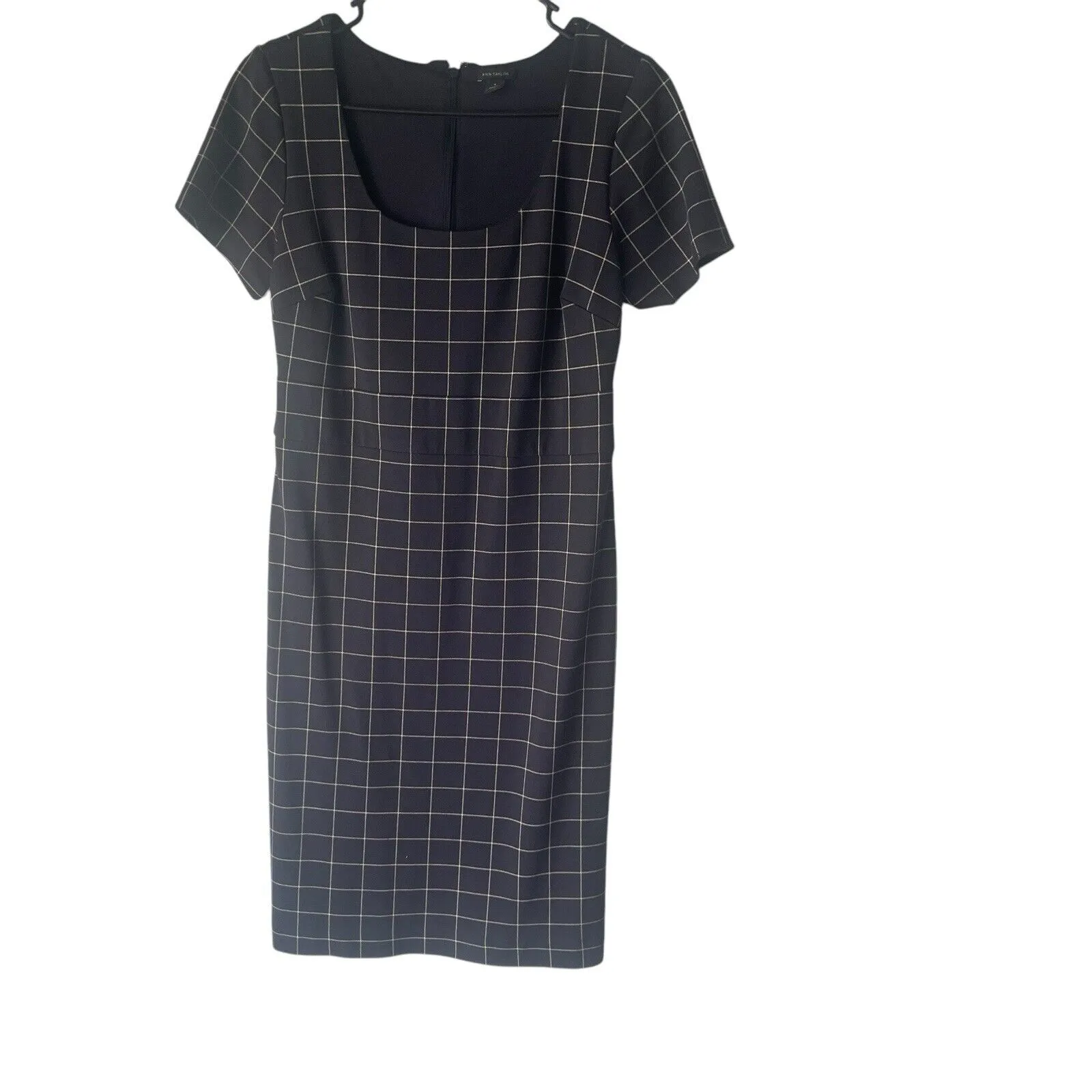 Ann Taylor Size 4 Navy‎ Blue Plaid Office Career Shealth Above Knee Dress - Image 2