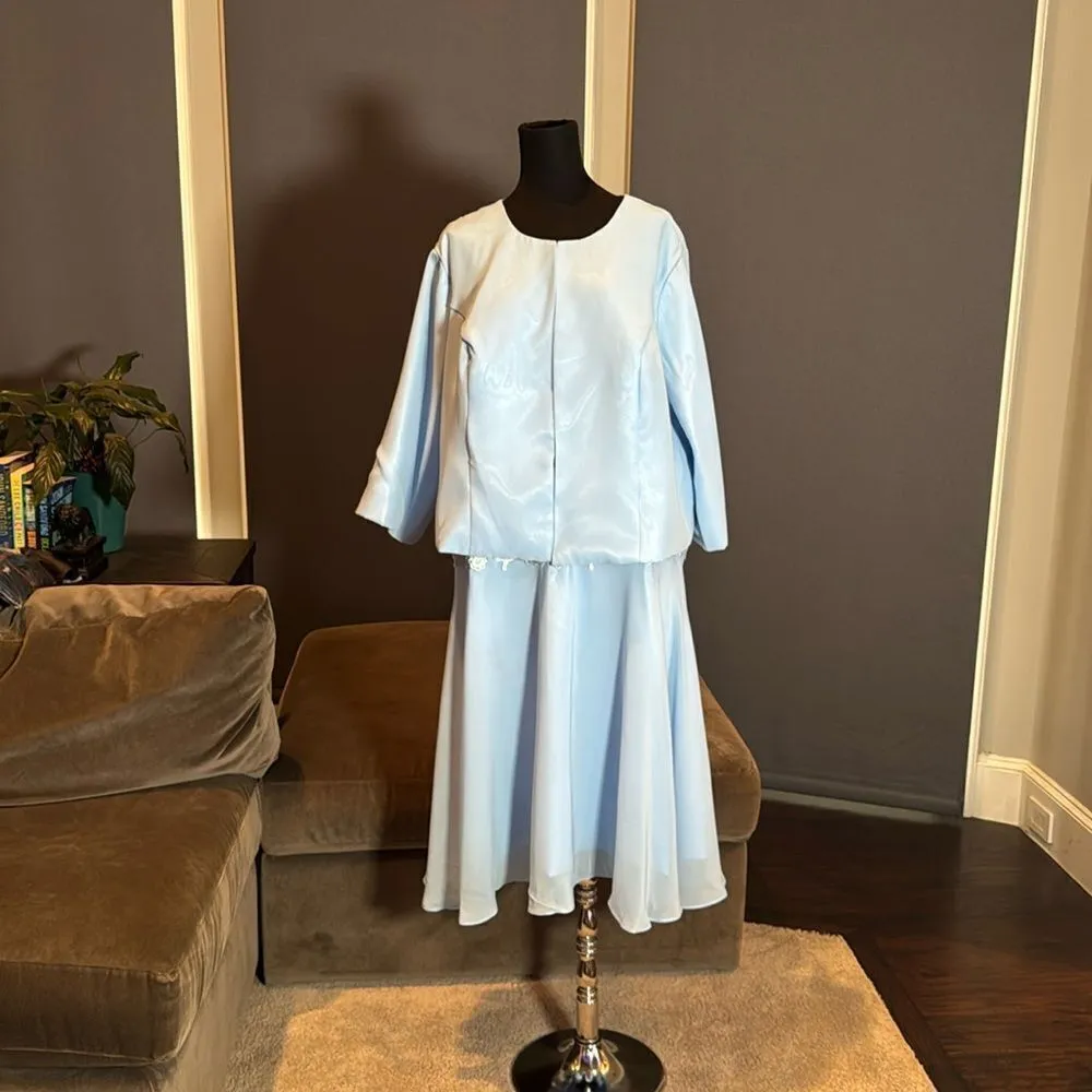 Women’s Pale Blue Chiffon & Lace Dress Matching Jacket Size XXL (20/22) - Image 3