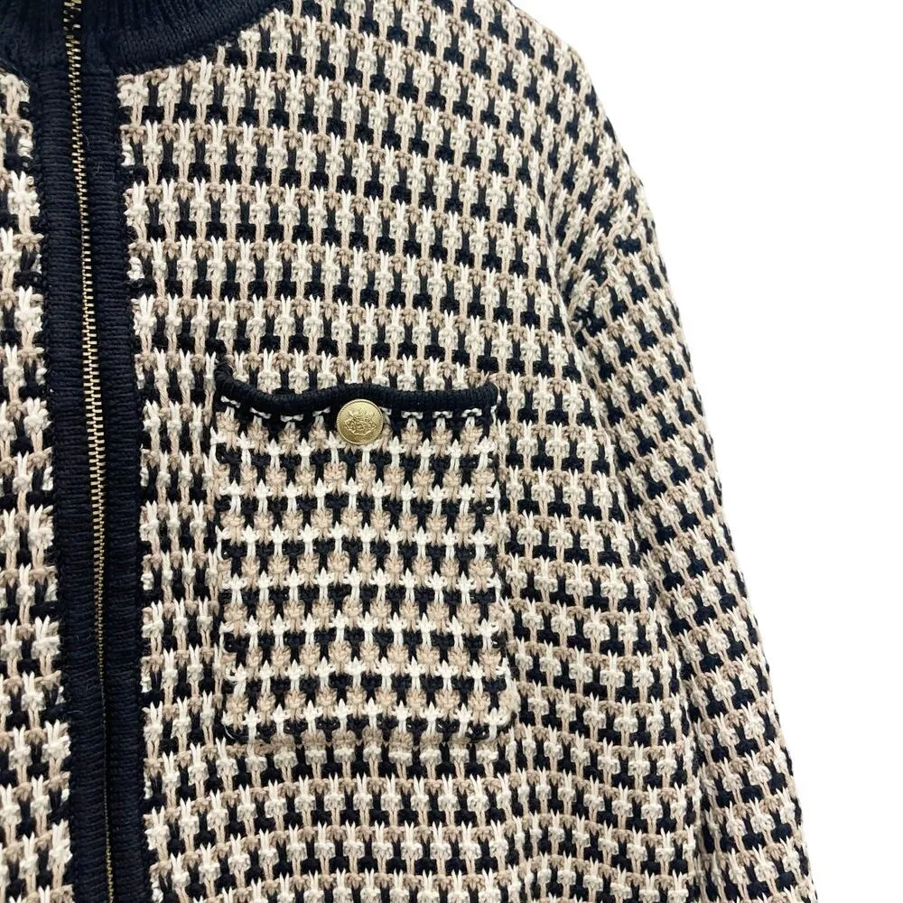 J.Crew Jacquard Sweater-Jacket Cotton Full Zip Gold Buttons Size Medium NEW - Image 4