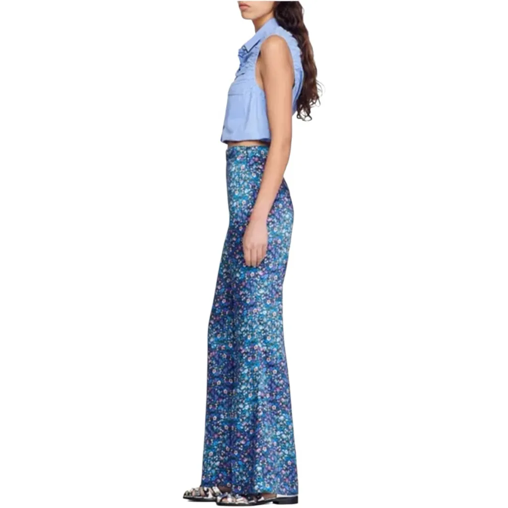 Sandro  Donelo Satin Floral Print Flare Pants Size FR 38/ Medium - Image 4