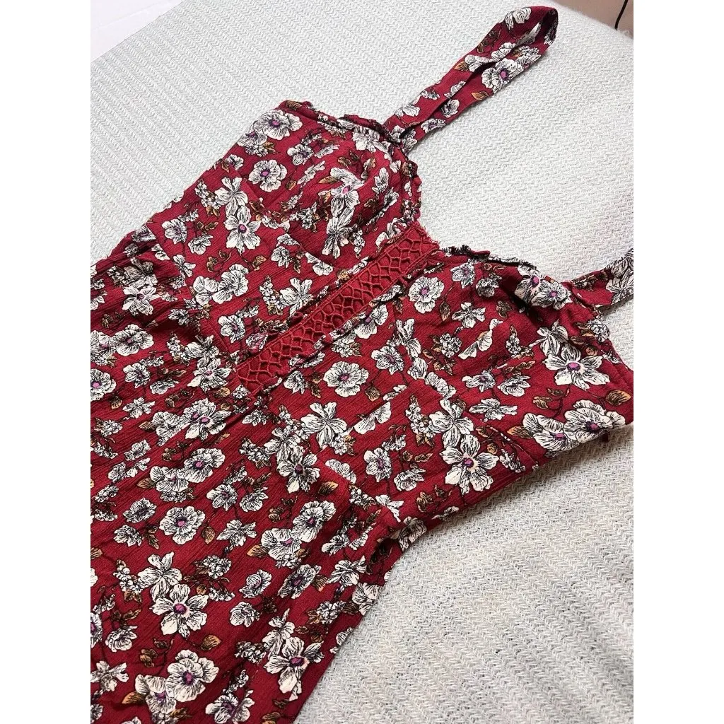 American Eagle Outfitters AE Red Floral Wide Leg Boho Jumpsuit‎ Womens Size 2 - Image 6