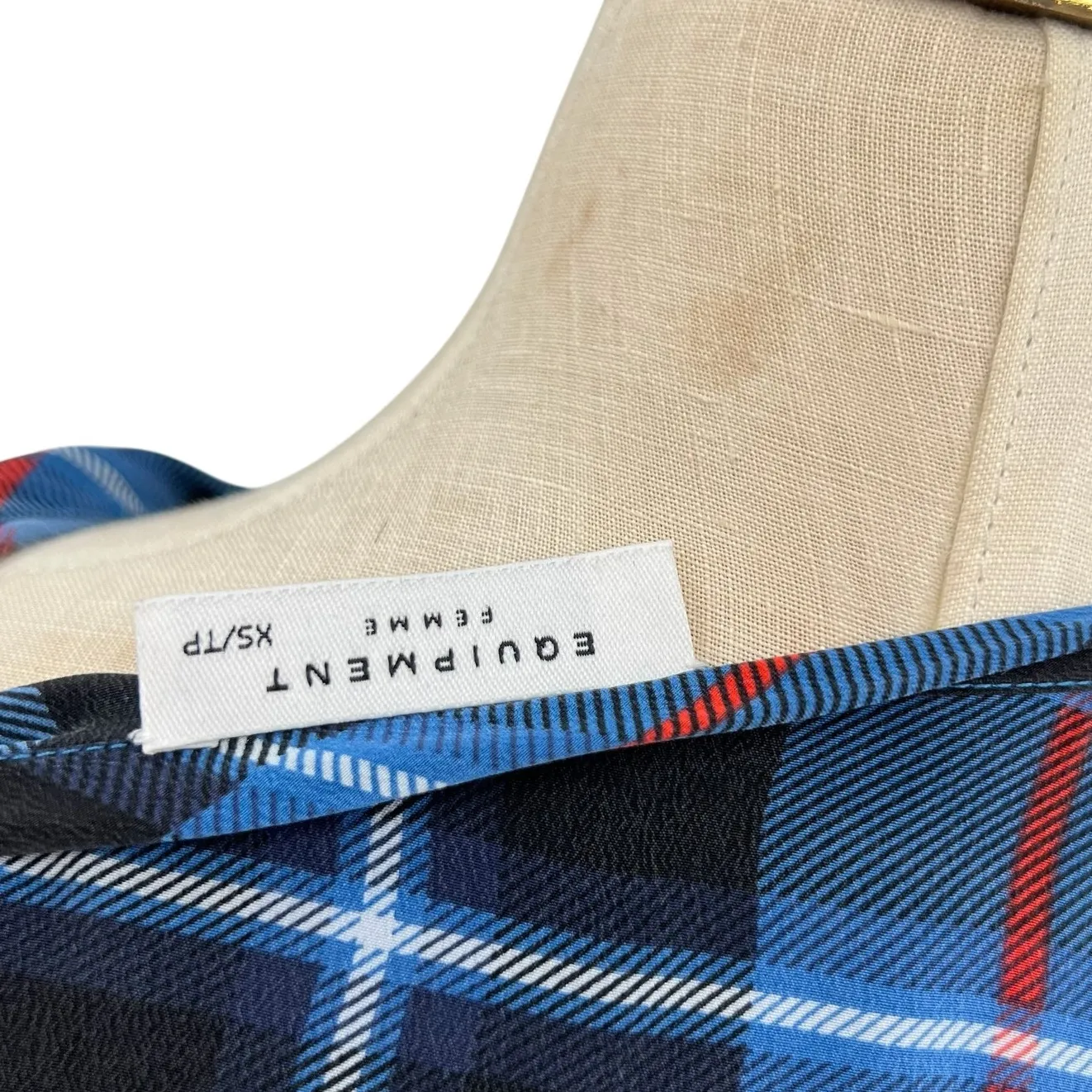 Equipment Riley Plaid Top Blouse Short Sleeve Check Plaid‎ Silk Blue Size XS - Image 9