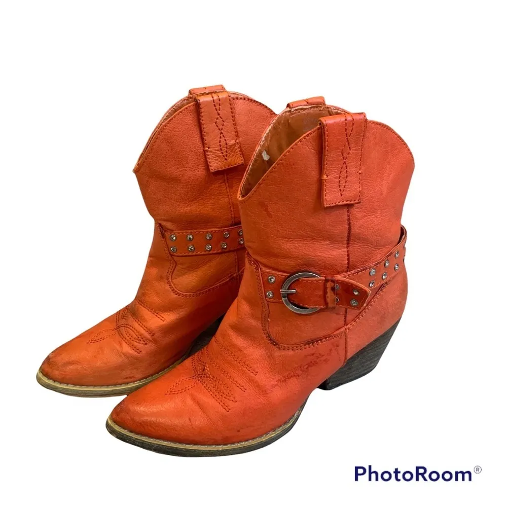 Very Volatile Orange Leather Boots, Sz 5.5 - Image 4