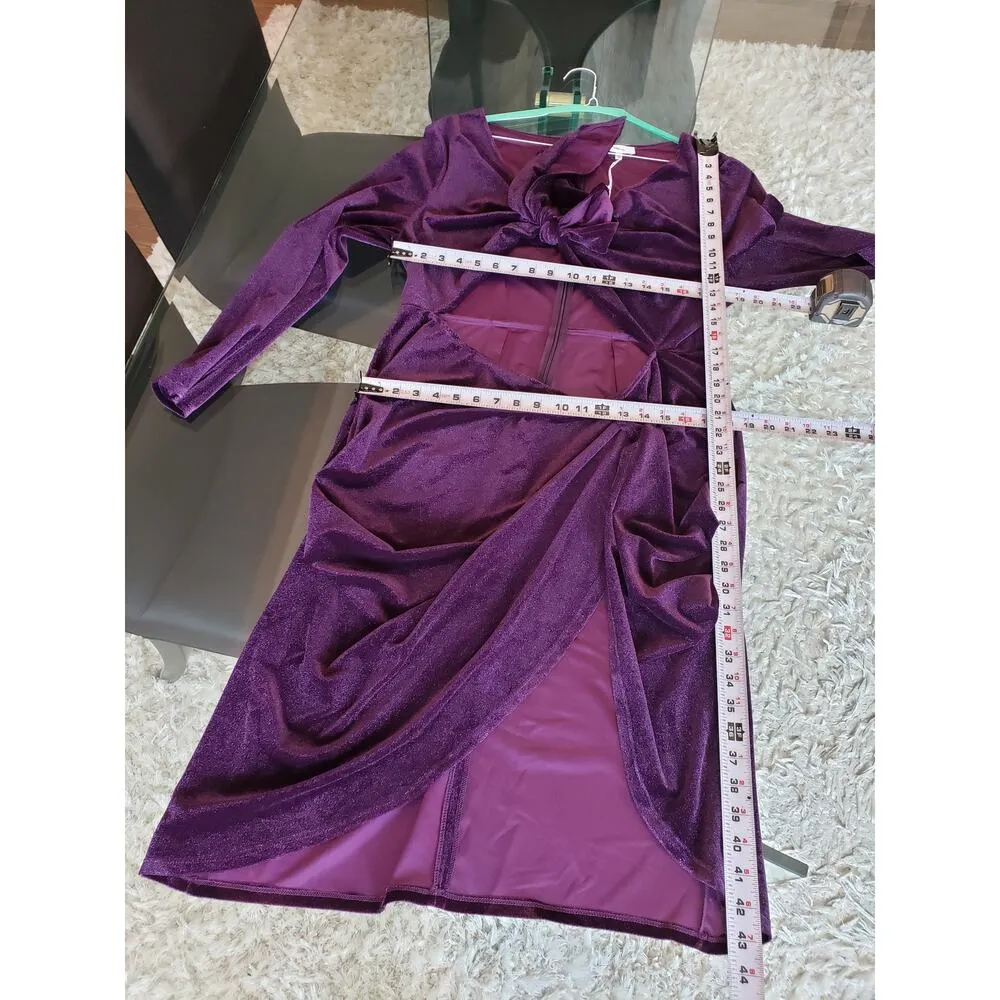 FTF Lab Knee Length Dress Women's 2X Purple Glitter Shimmer Long Sleeve Tie - Image 8