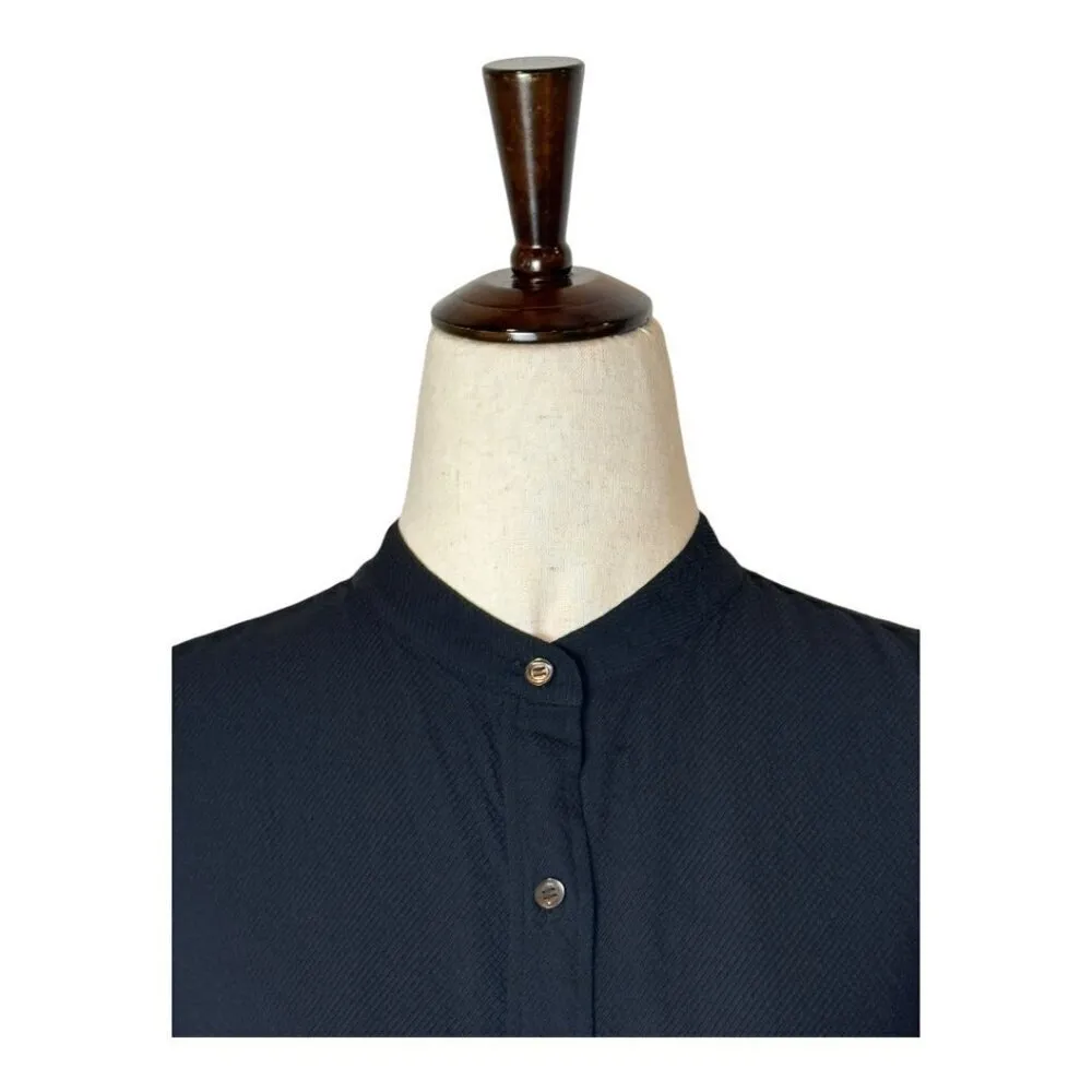 Helmut Lang ‎ Shirt Women Small Black Jacquard Split Back Knot Button Front Top - Image 5