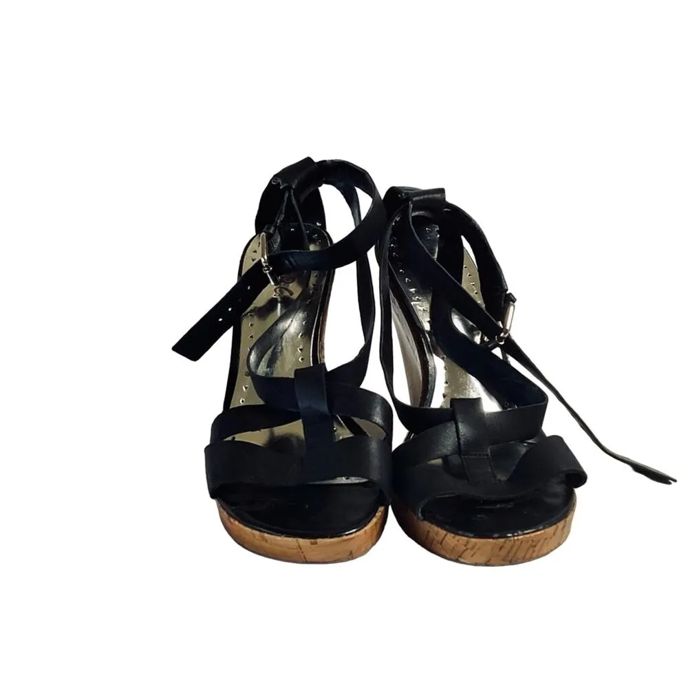 BCBG Strappy Wedge Sandals Black Size 7 - Image 2