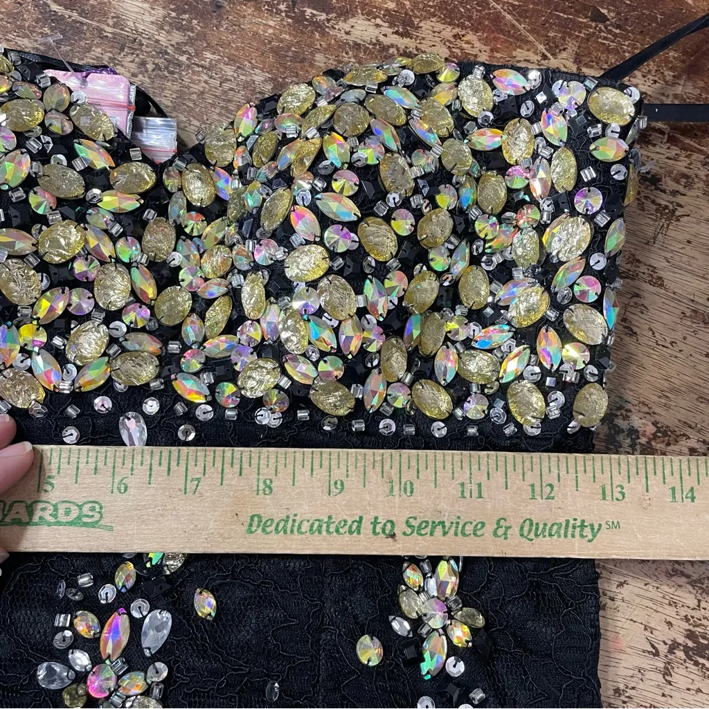 Mori Lee Black Lace Crystal Embellished Size 4 Strapless Formal Prom Gown - Image 10