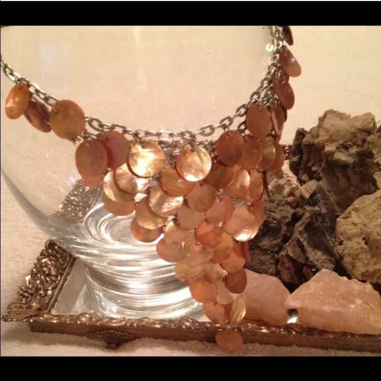Gold Bronze Cascading Statement Necklace | Layered Disc Bib Collar | Adjustable - Image 2