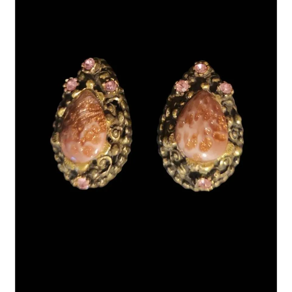 Vintage Victorian pink large stone clip on earrings witchy old money gypsy - Image 5
