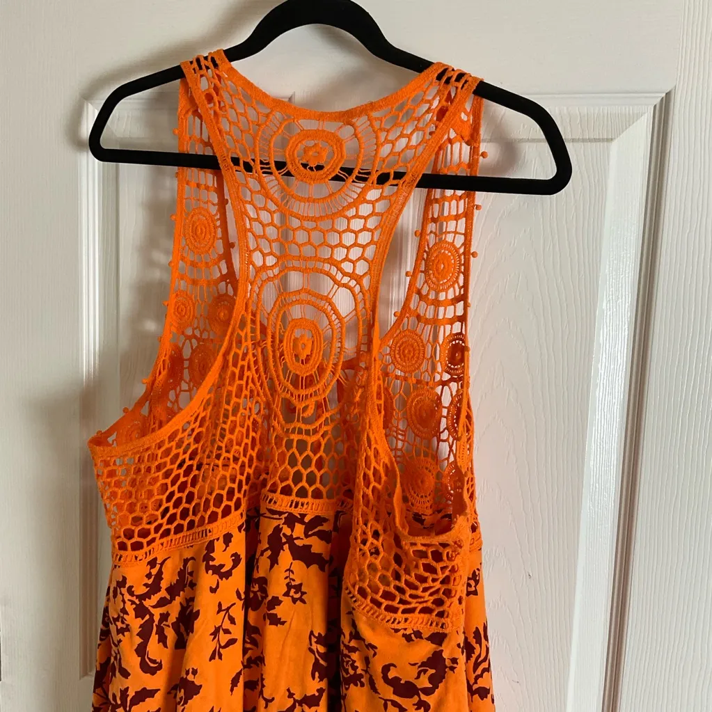 Denim 24/7 Bright Orange Crochet Open Tie Front Top size medium - Image 8