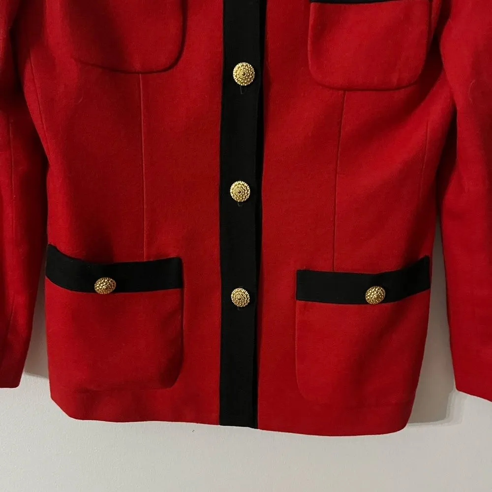 Vintage Saville Petites Wool Red Blazer Cardigan Military Pirate 4P - Image 3