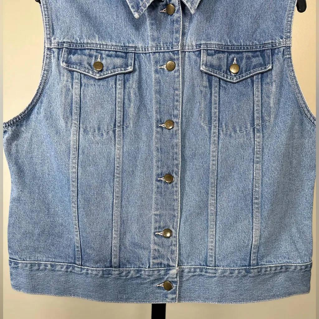 Vintage Denim Vest Large Blue Jean Button Down 90s Western Grunge Streetwear - Image 6