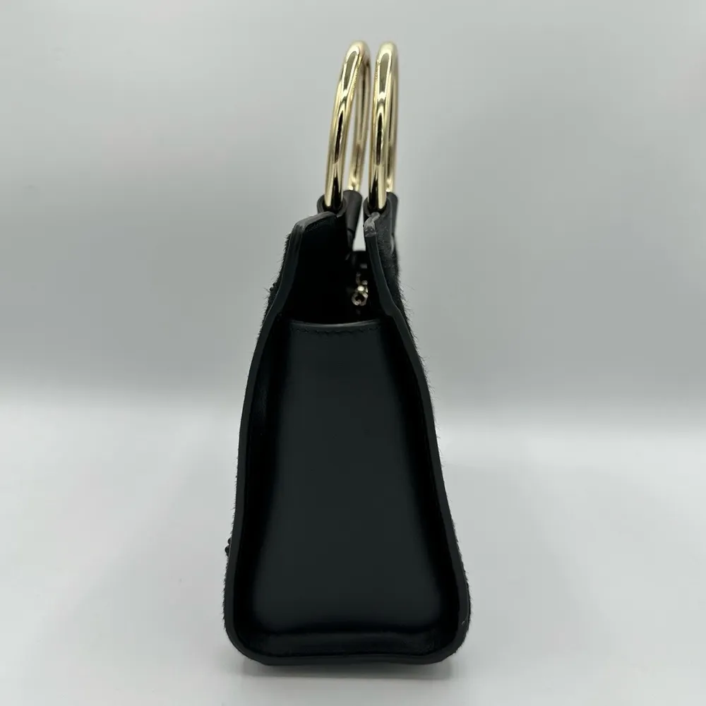 Henri Bendel Marquis Mini Haircalf Floral Appliqué Satchel Sequin Beaded - Image 5