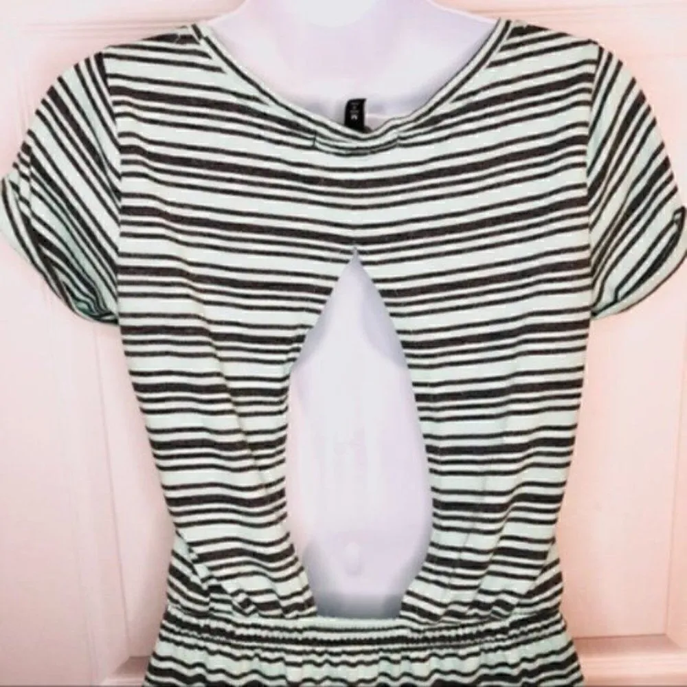 Derek Heart Stripe Cutout Back Maxi T-Shirt Dress Mint Green Gray M - Image 9