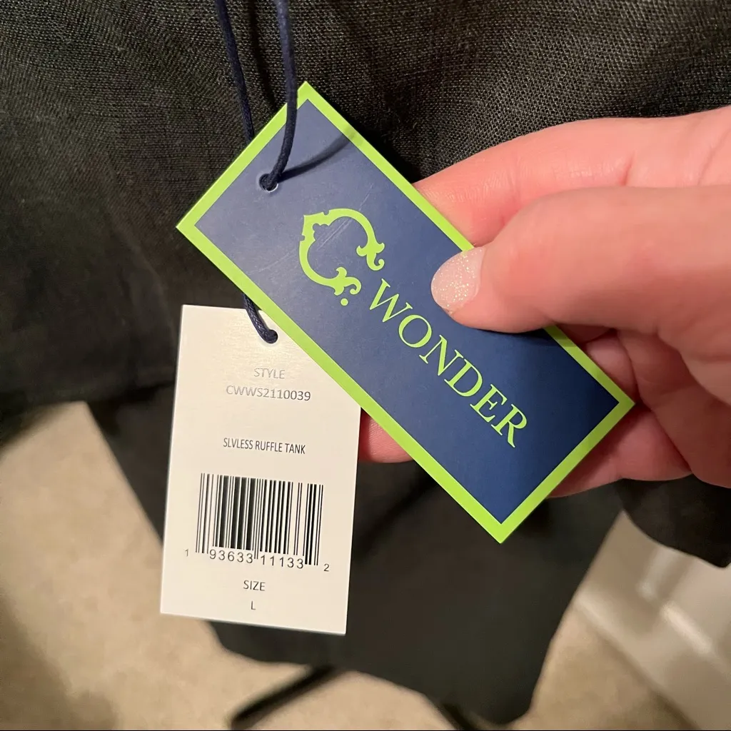 C. Wonder Women SZ Large Green Linen‎ Blend Sleeveless Top Blouse Coastal NEW - Image 3