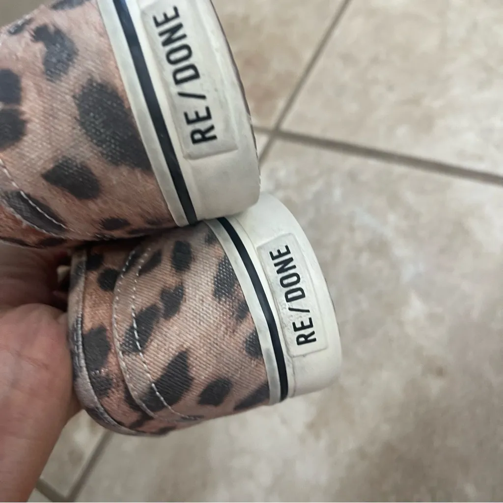 RE/DONE Low Top Skate Sneakers Faded Leopard Print Canvas Size 37 Pre Owned - Image 12