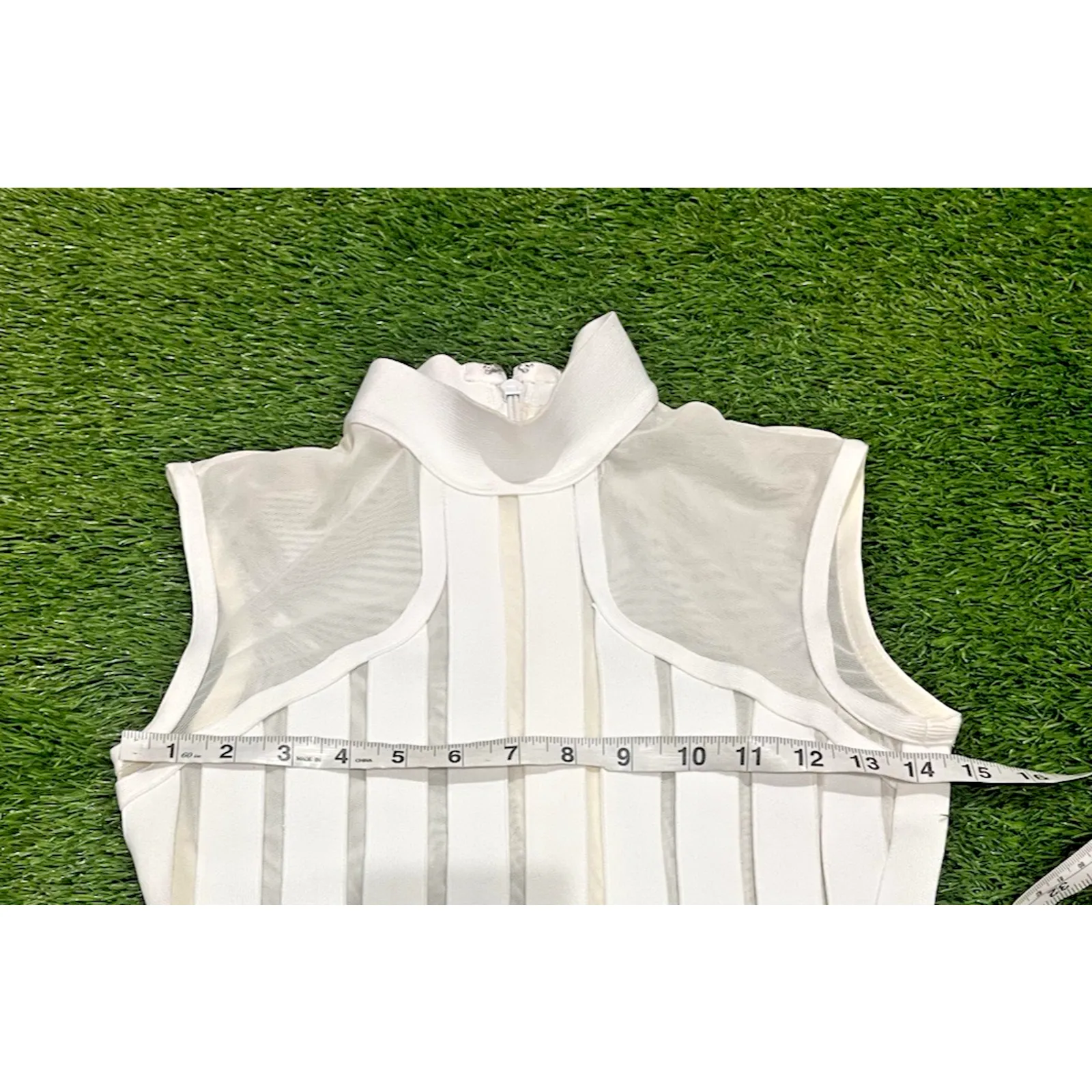 Kira Kira White Structured Mesh Panel Bodycon Dress Mock Neck Slit Bandage XS - Image 8