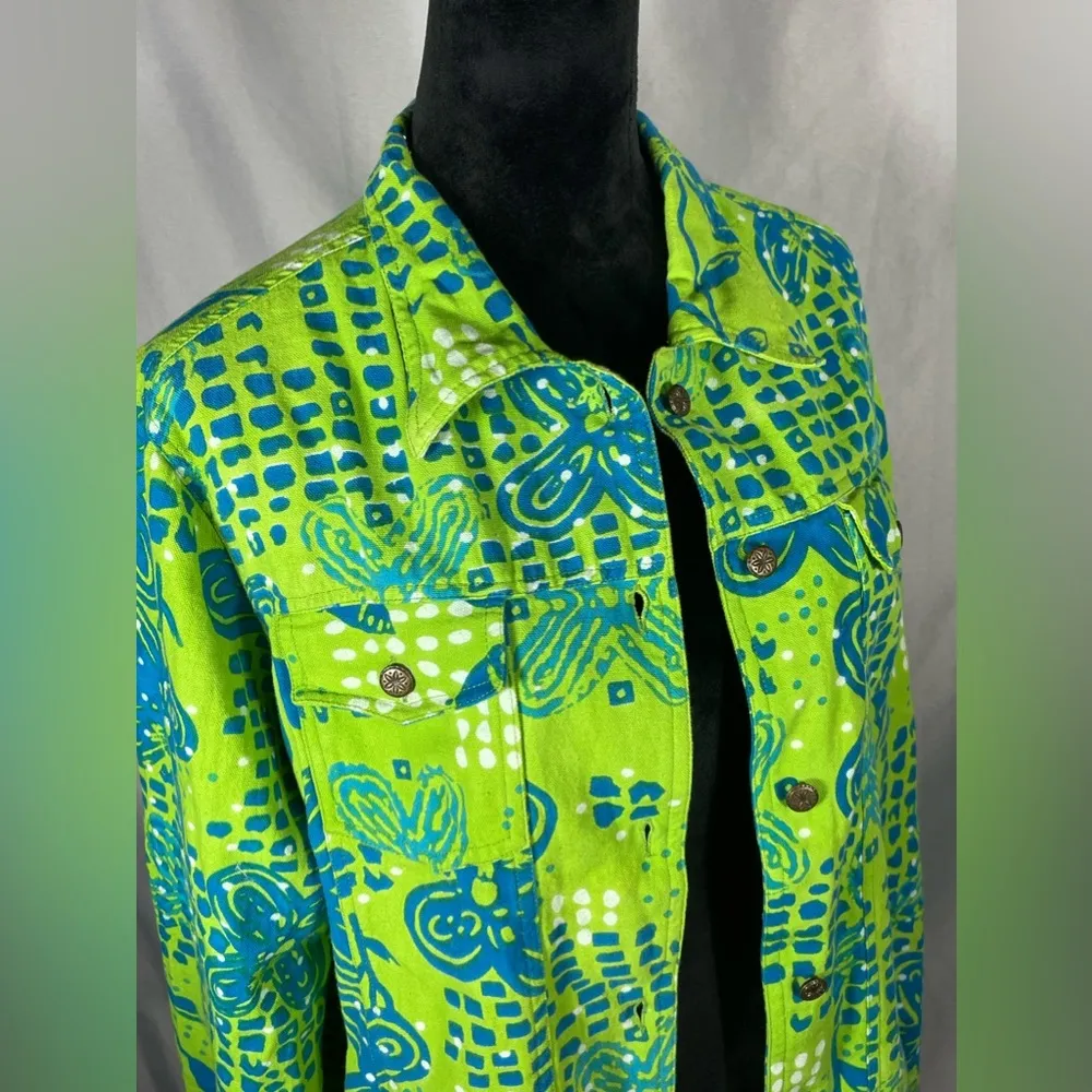 Bedford Fair Women's Denim Jean Jacket Shirt Long Sleeve Floral Green 18W NWOT - Image 5
