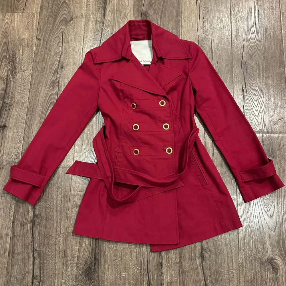 Beth Bowley Sz 4 Trench Coat Belted Jacket Cotton Y2K Double Breasted Preppy Pink - Image 11
